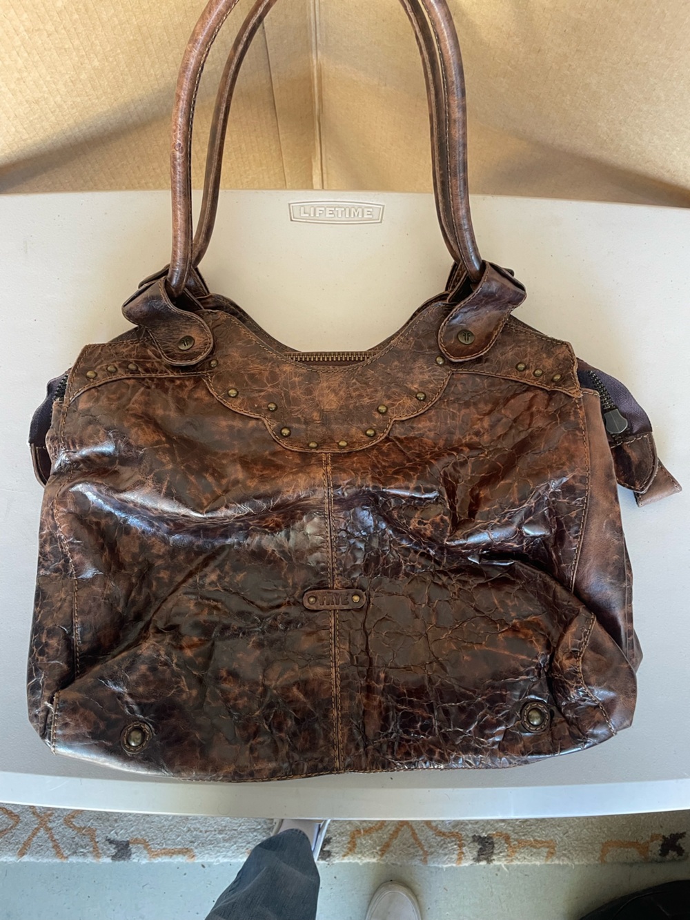 Frye Distressed Brown Leather Shoulder Bag